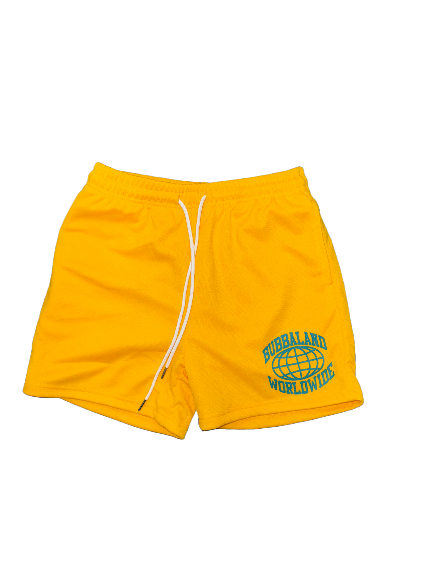 Turquoise & Yellow “BUBBALAND WORLDWIDE” Shorts